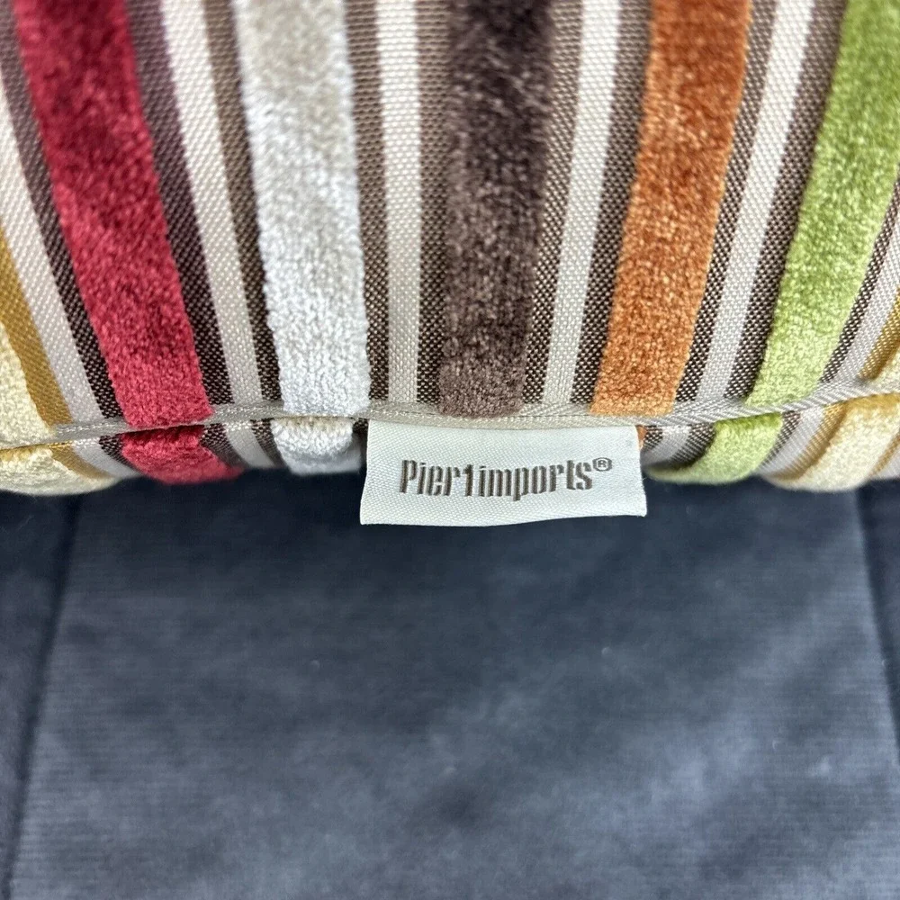 Pier 1 Embroidered Boho Pillows 2 Throw & 1 Lumbar Floral Stripe Earthy Neutrals